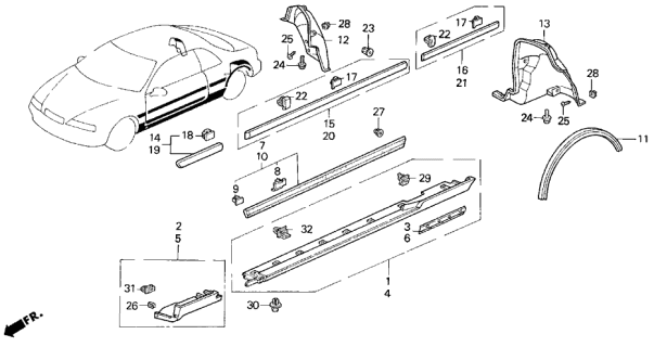 1993 Acura Legend Left Front Door Sill Seal (Lower) Diagram for 72475-SP1-003