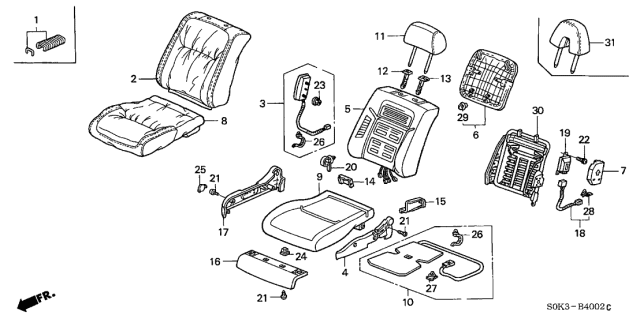 2003 Acura TL Right Front Cushion Seat Back Cover (Mild Beige) (Leather) (Tachi-S) Diagram for 81131-S0K-A62ZC