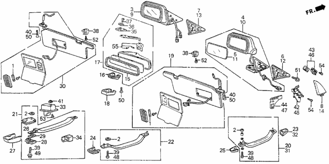 1990 Acura Legend Interior Accessories - Door Mirror Diagram