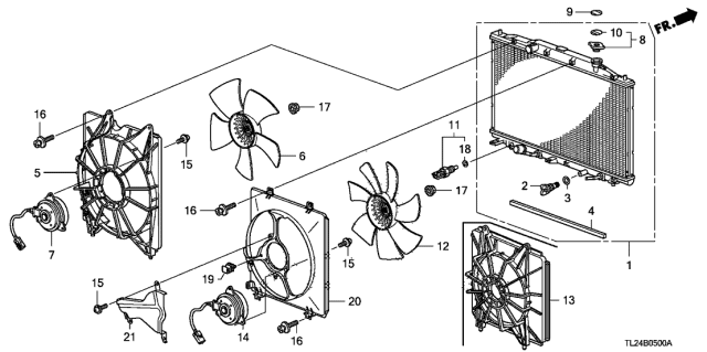 2011 Acura TSX Radiator Cooling Fan Motor Diagram for 19030-R74-003