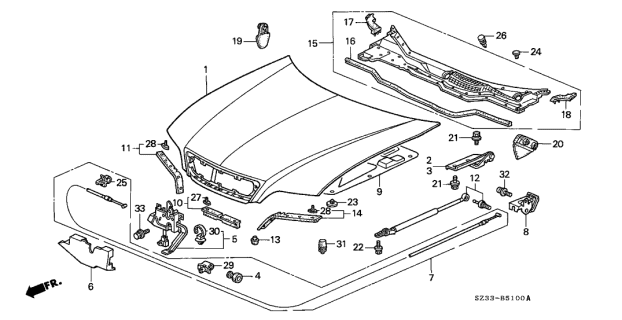 1998 Acura RL Hood Diagram