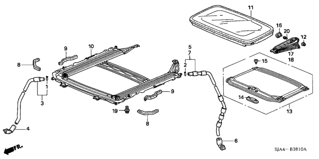 2007 Acura RL Sunroof Moon Roof Glass Window Assembly Diagram for 70200-SJA-A03
