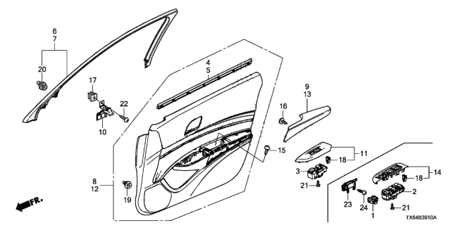 2014 Acura ILX D Armrest L (Medium Stitch Gray) Diagram for 83552-TX6-A01ZB