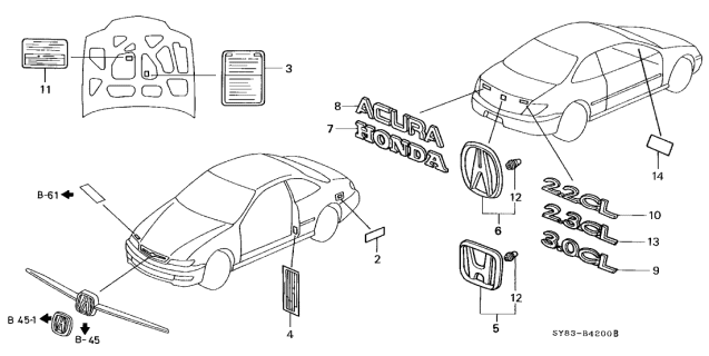 1997 Acura CL Rear Emblem Diagram for 75722-SY8-A00