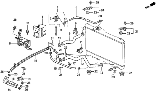 1997 Acura TL 4 Door BAS3.2 KA 4AT Radiator Hose (V6) Diagram
