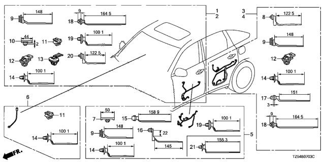 2018 Acura MDX Wire Harness, Right Rear Door Diagram for 32753-TZ5-A21