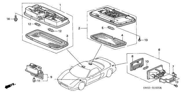 2001 Acura NSX 2 Door NSX-T KA 6MT Interior Light Diagram