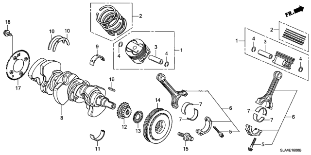 2006 Acura RL Ring Set, Piston (Over Size) (0.25) (Riken) Diagram for 13021-RJA-004