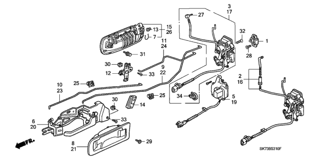 1993 Acura Integra 3 Door RS KL 5MT Front Door Locks Diagram