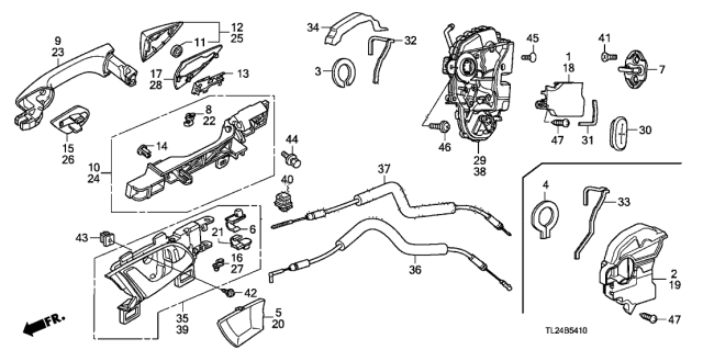 2012 Acura TSX Right Rear Inside Handle Assembly (Bright Silver) Diagram for 72620-TL2-A01ZB