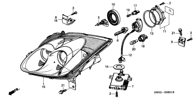 2002 Acura NSX 2 Door NSX-T KA 6MT Headlight Diagram