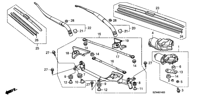 2013 Acura ZDX Front Windshield Wiper Diagram