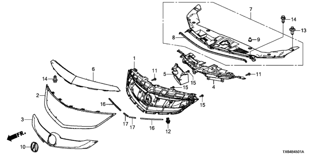 2016 Acura ILX Garnish, Front Grille (Crystal Black Pearl) Diagram for 71127-TX6-A50ZE