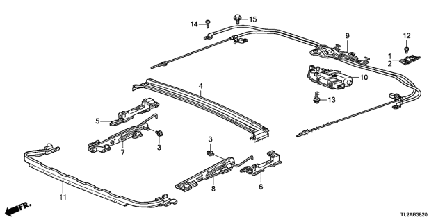 2013 Acura TSX 4 Door TECH KA 5AT Roof Slide Components Diagram