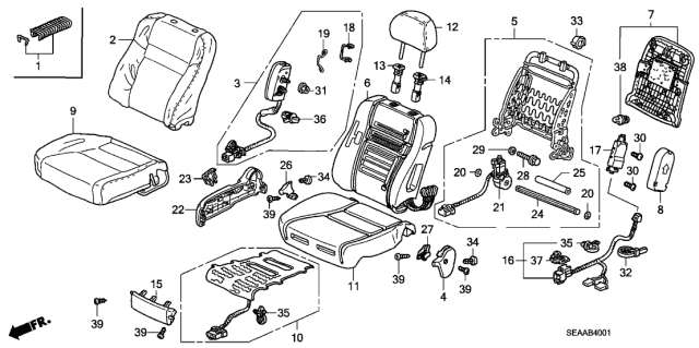 2008 Acura TSX 4 Door TSX (NAVIGATION) KA 5AT Front Seat Diagram 2