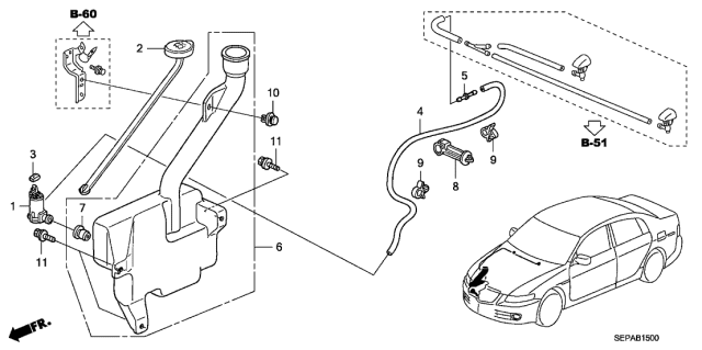 2008 Acura TL 4 Door BASE (NAVIGATION) KA 5AT Windshield Washer Diagram