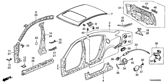 2013 Acura TL 4 Door TECH KA 6AT Outer Panel - Rear Panel Diagram