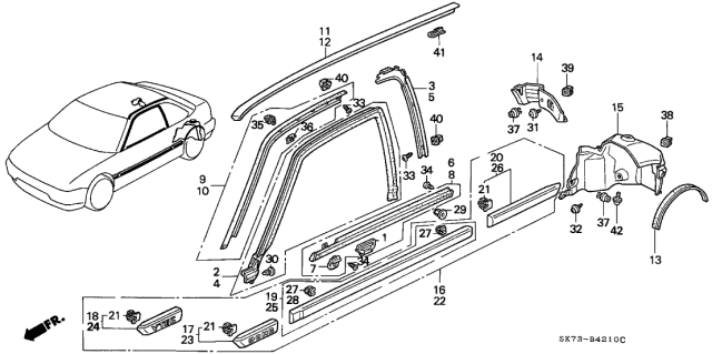 1990 Acura Integra Bracket, Molding & Retainer Diagram for 90623-SK7-003