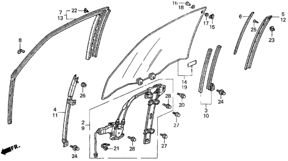 1998 Acura CL Left Front Window Regulator Diagram for 72250-SY8-A03