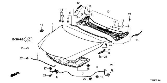2013 Acura ILX Hybrid 4 Door TECH KA CVT Engine Hood Diagram