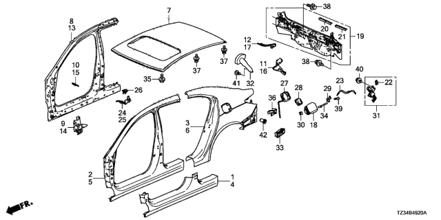 2019 Acura TLX Wedge, Center Pillar Lower Diagram for 74417-TZ3-A01