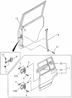 1996 Acura SLX 4 Door 4LS (PREMIUM) KA 4AT Rear Door Diagram