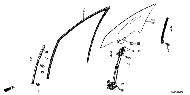 2021 Acura ILX Front Door Glass - Door Regulator Diagram