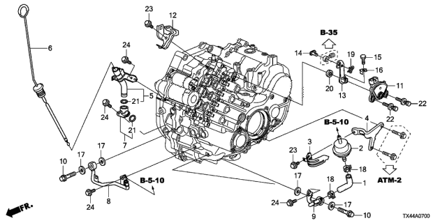 2015 Acura RDX 5 Door TECH (AWD) KA 6AT AT Oil Level Gauge - ATF Pipe Diagram