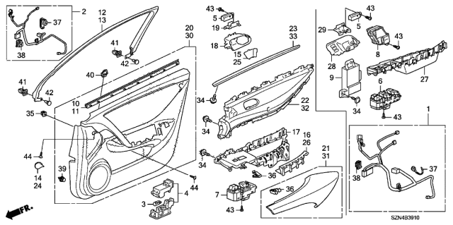 2013 Acura ZDX Front Door Lining Diagram