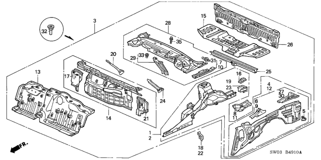 2001 Acura NSX 2 Door NSX-T KA 6MT Rear Panel - Rear Frame Diagram