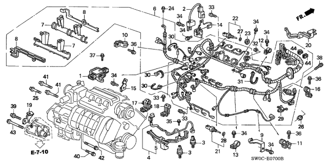 2003 Acura NSX 2 Door NSX-T KA 4AT Engine Wire Harness - Clamp Diagram