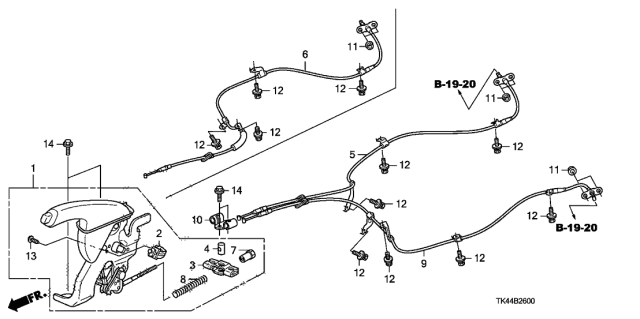 2011 Acura TL Driver Side Parking Brake Wire Diagram for 47560-TK5-A01