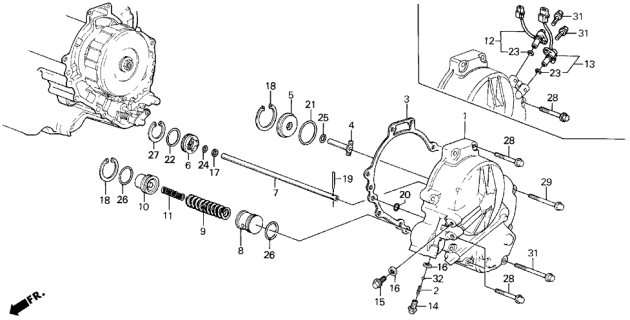 1986 Acura Legend 4 Door LX KA 4AT AT Left Side Cover Diagram