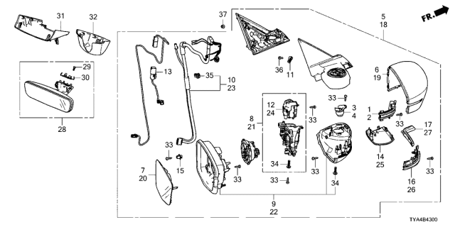 2022 Acura MDX Right Door Mirror (Fathomless Black Pearl) Diagram for 76200-TYA-A01ZB