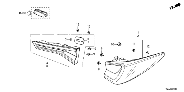 2022 Acura MDX Light Assembly , Passenger Side Lid Diagram for 34150-TYA-A11