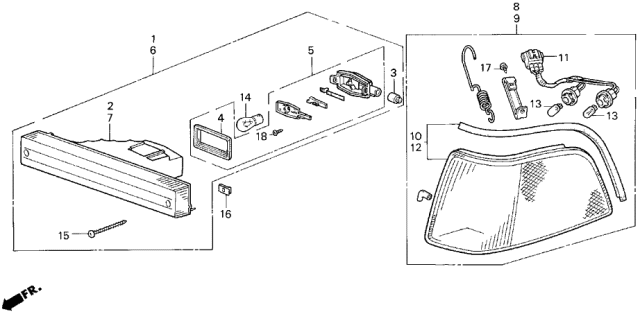1990 Acura Legend 4 Door L (MOQUETTE) KA 4AT Front Combination Light Diagram