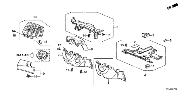 2014 Acura TL Instrument Panel Garnish Diagram 1