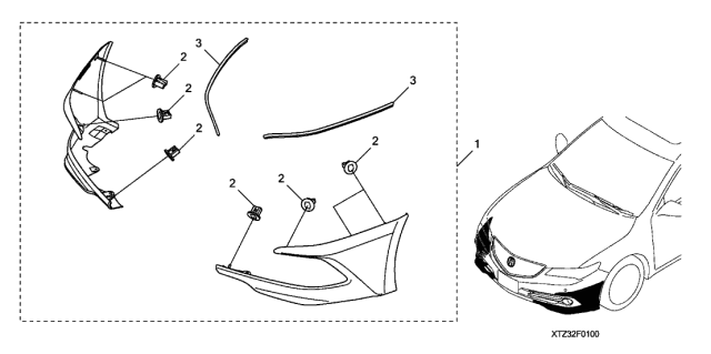 2015 Acura TLX Spoiler Front Ub Nh-782M Diagram for 08F01-TZ3-221