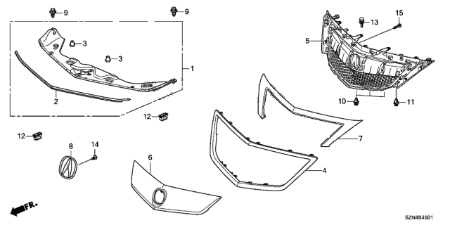 2013 Acura ZDX Garnish, Front Grille (Graphite Luster Metallic) Diagram for 75130-SZN-A01ZB