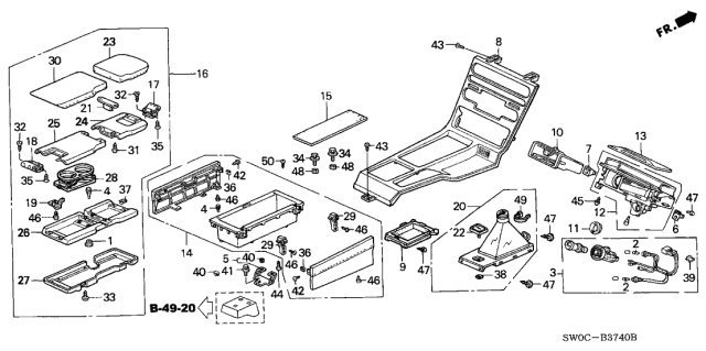 2005 Acura NSX Console, Rear (New Pure Red) Diagram for 83401-SL0-A91ZG