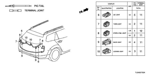 2012 Acura TSX 5 Door TSX KA 5AT Electrical Connector (Rear) Diagram