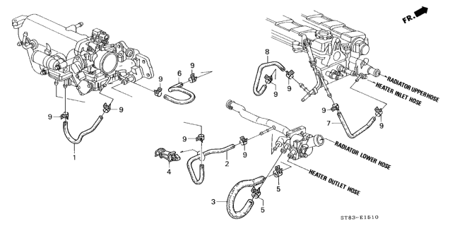 1994 Acura Integra 4 Door RS KA 5MT Water Hose Diagram 1
