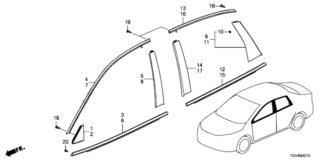 2021 Acura TLX Garnish, Right Front Diagram for 72221-TGV-A01