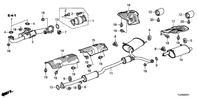 2013 Acura TSX 4 Door TSX V6 KA 5AT Exhaust Pipe (V6) Diagram
