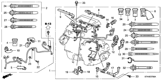 2009 Acura RDX 5 Door TECH KA 5AT Engine Wire Harness Diagram
