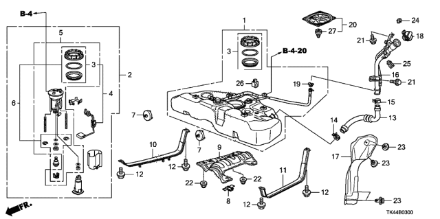 2010 Acura TL Fuel Pump Module Set Diagram for 17045-TK4-A00