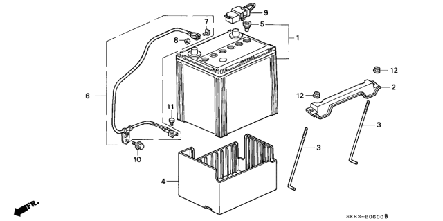 1993 Acura Integra Battery Assembly (70D23R-Mf) Diagram for 31500-SK7-A03