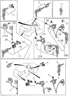 1996 Acura SLX 4 Door 4LS (PREMIUM) KA 4AT Key Cylinder Set Diagram