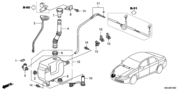 2008 Acura TSX 4 Door TSX (NAVIGATION) KA 6MT Windshield Washer Diagram