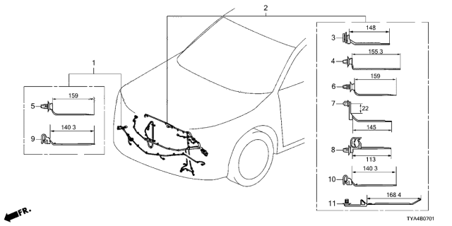 2022 Acura MDX Wire Harness, Front End Diagram for 32130-TYA-A00